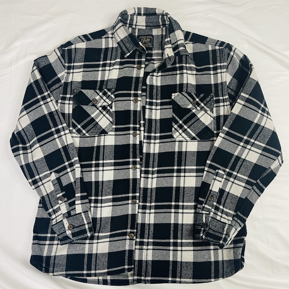 Jachs NY Heritage Flannel Shirt L Mens Black White Plaid Heavy Cotton Button Up